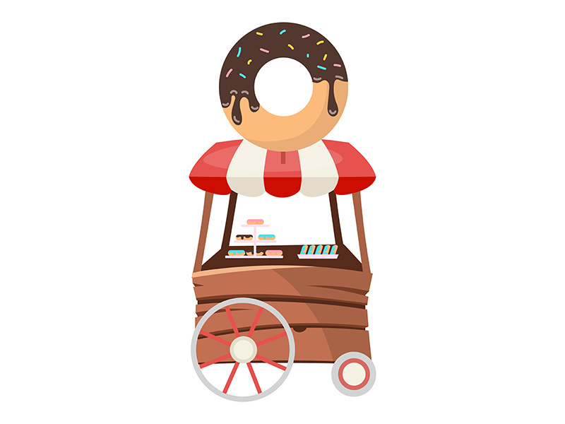 Donut food truck flat vector illustration