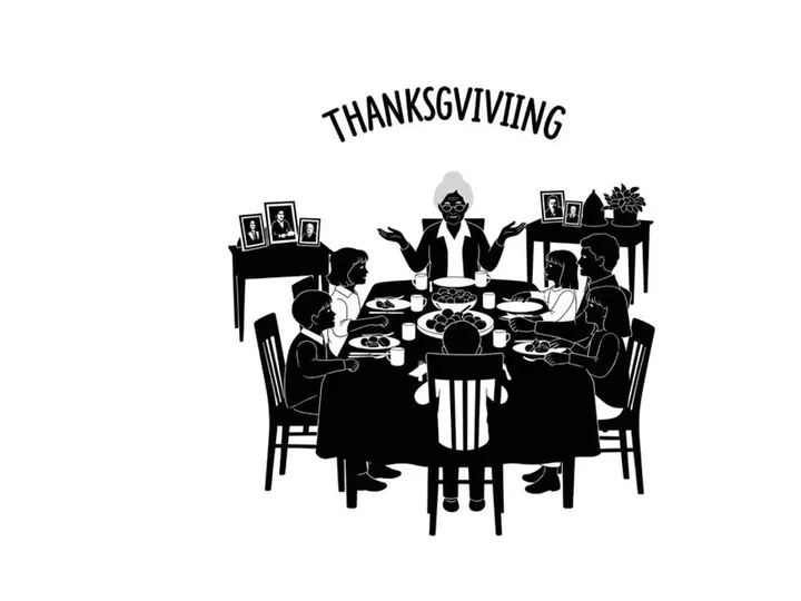 Black silhouette family gathering for thanksgiving dinner