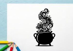 Caldron negro estilizado con vapor arremolinado para temas de Halloween o magia