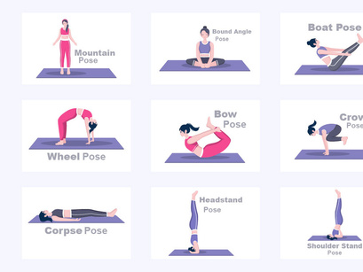 30 Yoga Poses and Fitness Exercises Illustration
