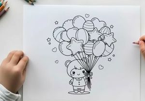 Girl holding balloons celebration joy vector illustration