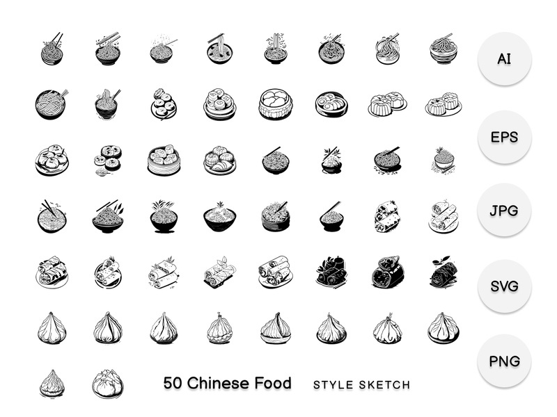 Chinese Food Element Draw Black