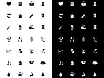 Medicine glyph icons set for night and day mode preview picture