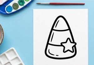 Candy corn icon with a star. Halloween sweet treat graphic design element.