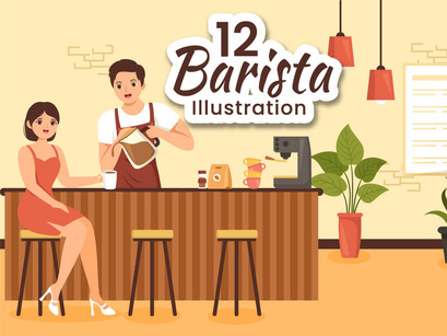 12 Barista Making Coffee Illustration
