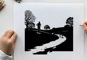 Silhouette of people exercising outdoors on a path