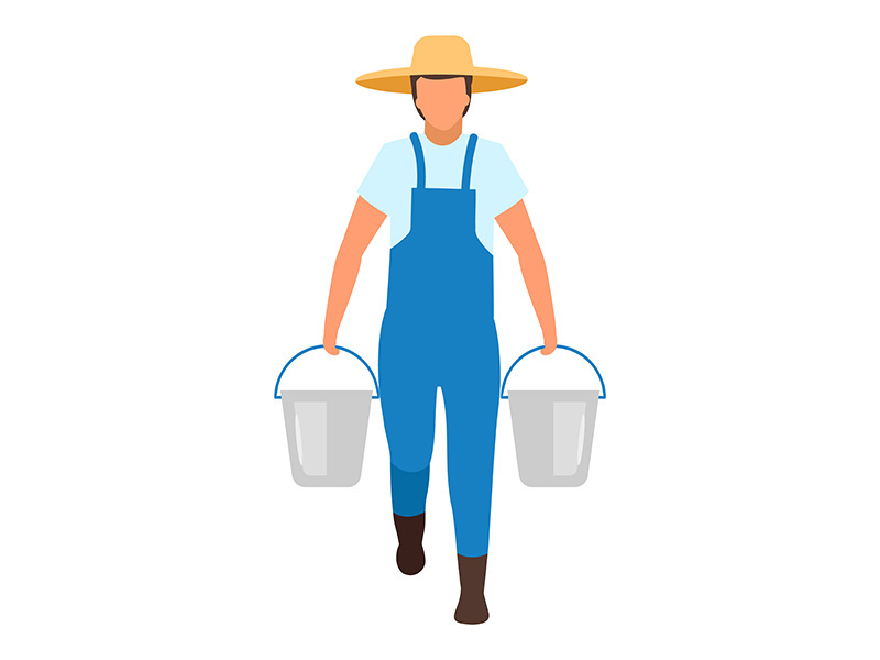 Farmer with buckets flat vector illustration