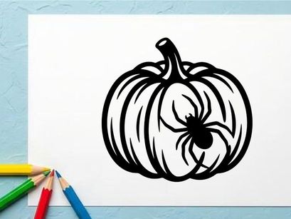 Black and White Pumpkin with Spider for Halloween Decorations