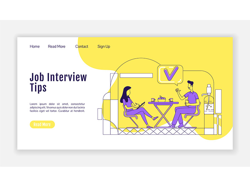 Job interview tips landing page flat silhouette vector template
