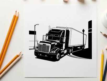 Silhouette of a semi truck parked near a loading dock at night