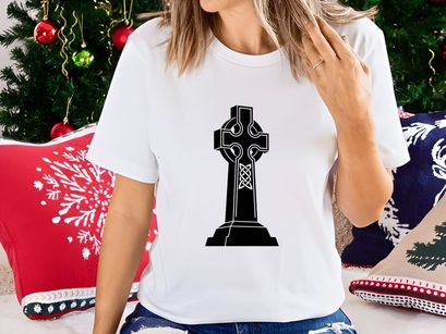 Celtic cross neon glowing black background minimalist design