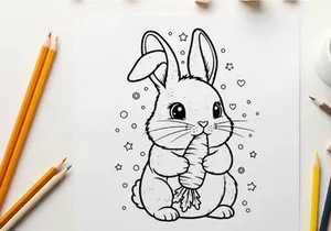 Cute bunny hugging paws vector illustration flat design