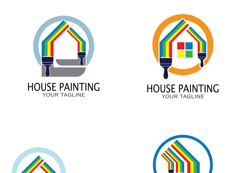 logo icon illustration house paint with a blend of brushes and rollers for house wall paint design, minimalist house, painting, interior, building, property business, wallpaper, vector concept