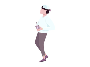 Trendy guy with disposable plastic cup flat color vector faceless character preview picture