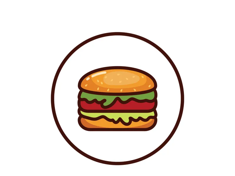 Burger logo illustration, restaurant emblem, cafe, burger and factory label, fast food, vector