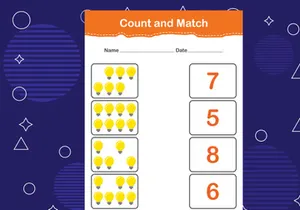 10 Pages Count and match with the correct number. Matching education game. Count how many items and choose the correct number