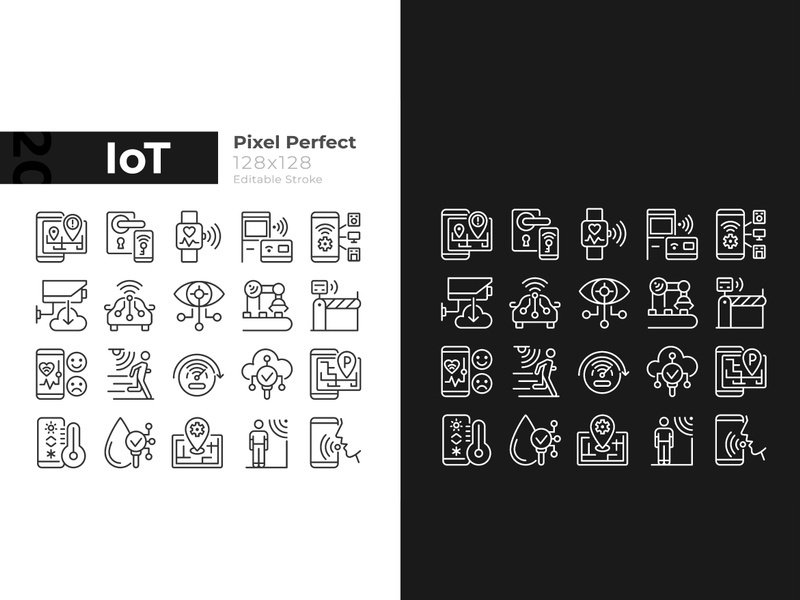 IoT pixel perfect light and dark theme color icons set