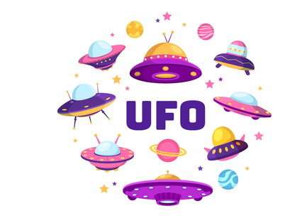 14 UFO Flying Spaceship Illustration