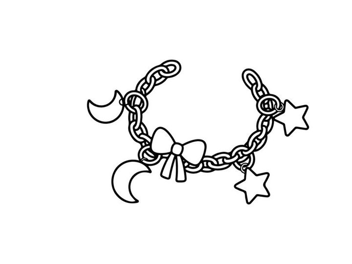 Charm bracelet with moon and star icons. Cute jewelry accessory with bow illustration.