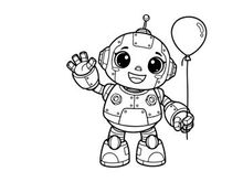 Cute robot holding balloon vector illustration flat design