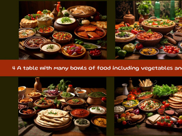 A table with many bowls of food including vegetables and cheese preview picture
