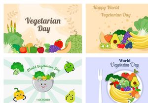 24 World Vegetarian Day and Vegetables or Fruits Vector