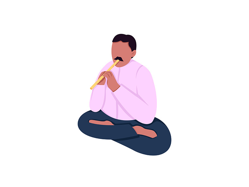 Indian musician playing flute flat color vector faceless character