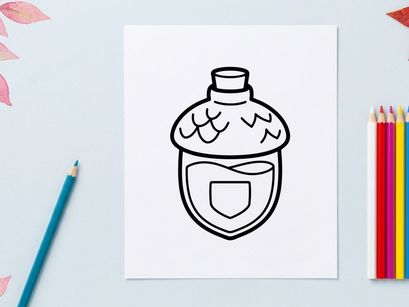 Eichelförmige Tränkeflaschen-Symbolik. Magie-Elixier-Behälter für Fantasy-Spiele und Halloween.