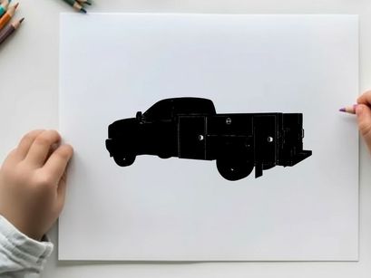 Silhouette of a large black truck with storage compartments