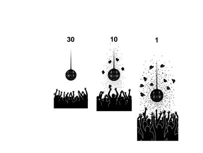 Silhouette of a crowd reacting to a falling object in silhouette