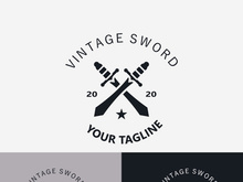 Sword vintage logo design. illustration sword element, can be used as logotype, icon, template coat of arms concept