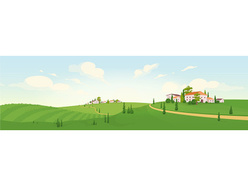 Summer in old European village flat color vector illustration preview picture