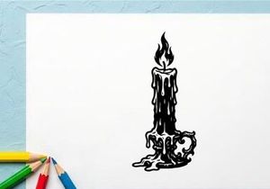 Black Gothic Candle Illustration with Dripping Wax and Flames