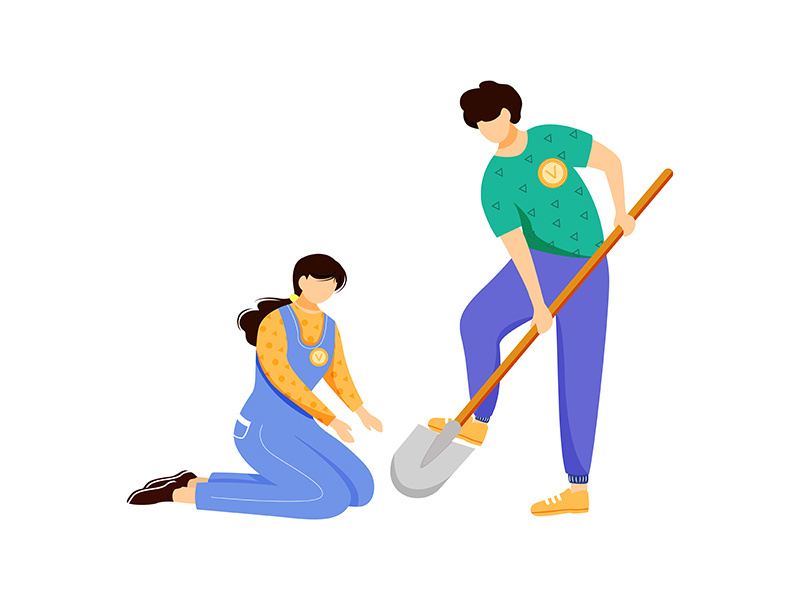 Volunteers working together flat vector illustration