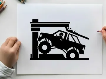 Silhouette of a car on a car lift in a garage silhouette preview picture