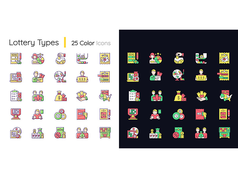 Lottery types light and dark theme RGB color icons set