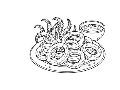 Octopus pasta bowl flat design vector illustration