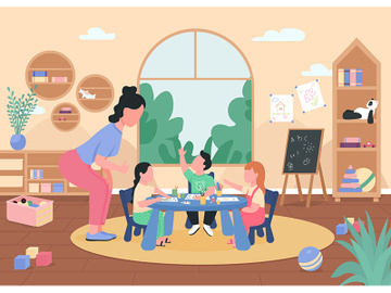 Art class in kindergarten flat color vector illustration preview picture