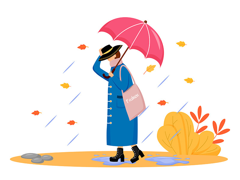 Woman in raincoat flat color vector faceless character