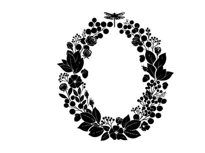 Silhouette of a floral wreath with a dragonfly on top
