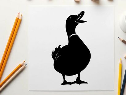 Silhouette of a duck with open beak on white background