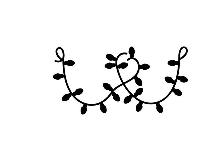 Black silhouette of Christmas string lights isolated on a white background