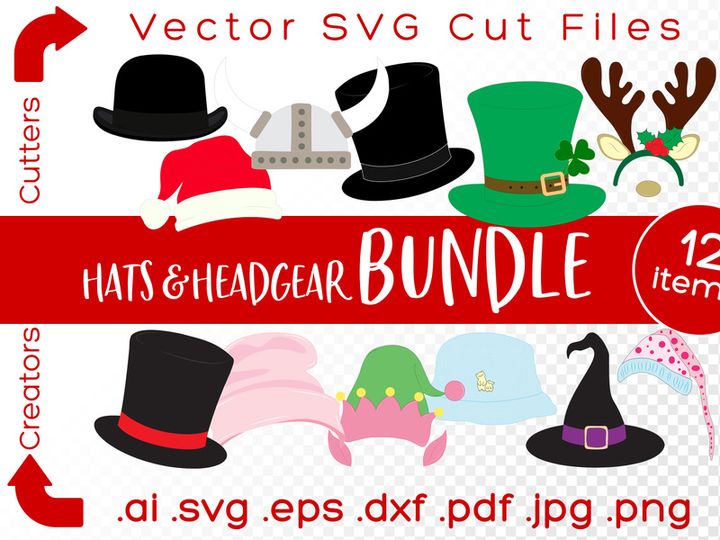 Hats and Headgear Bundle SVG Cut Files for Crafters & Makers