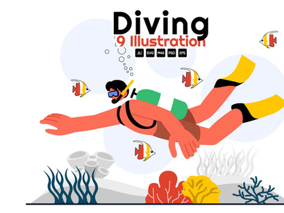 9 Underwater Diving Sport Illustration