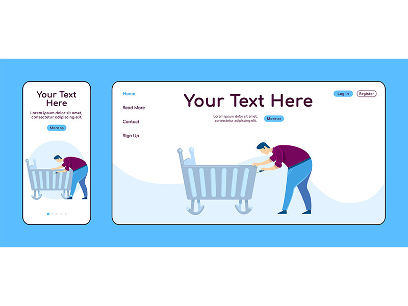 Father fixing cradle adaptive landing page flat color vector template