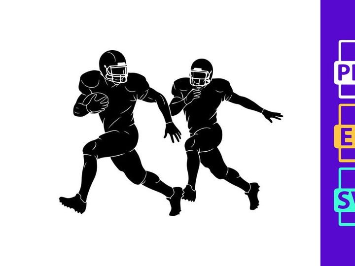 Two american football players in action on the field