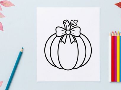 Halloween pumpkin with white ribbon bow decoration. Spooky autumn gourd tied with elegant satin gift wrap for festive fall celebration.