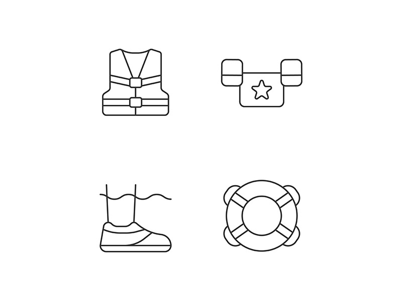 Pool equipment linear icons set