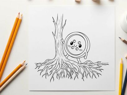 Cute cartoon alarm clock with roots growing vector illustration