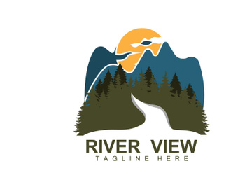 River Logo Design, River Creek Vector, Riverside Illustration With A Combination Of Mountains And Nature, Product Brand preview picture